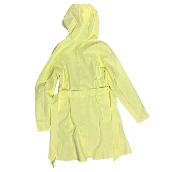 RAINS Jacket WMNS XL Straw Yellow Hooded Trench Coat Curve Pockets 18130 Spring - Picture 9 of 9
